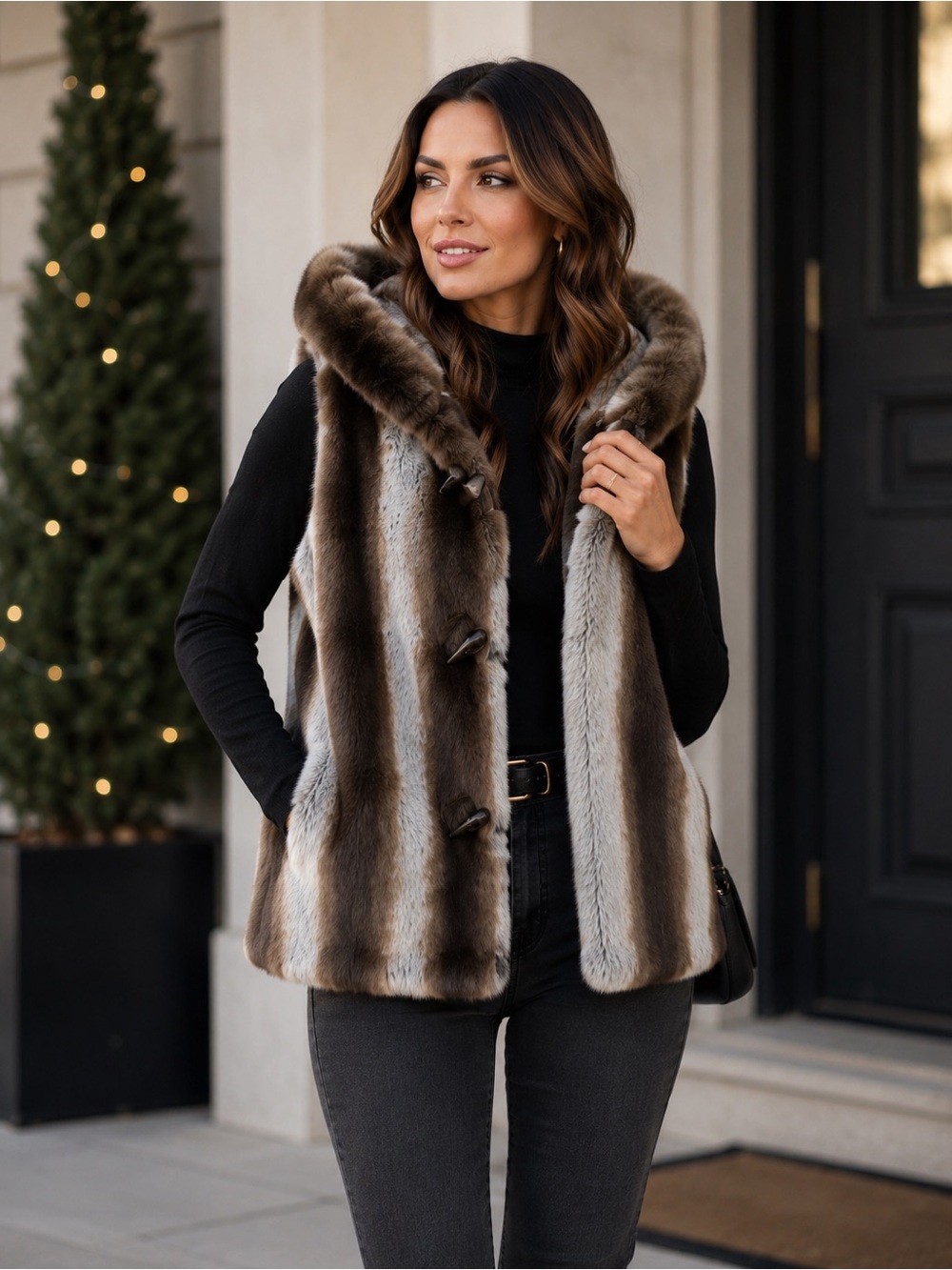 Donna Salyers Fabulous-Furs Hooded Faux Fur Vest XS